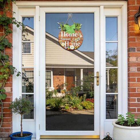 Home Sweet Home Wooden Welcome Sign for Front Door Decor Sign Hanging Home Porch Wall Decor Home Sweet Home Porch Wall Sign with Bow-Knot Wreath Gift for Entryway Porch Front Door(Brown) in Saudi Arabia