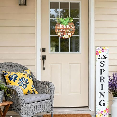 Home Sweet Home Wooden Welcome Sign for Front Door Decor Sign Hanging Home Porch Wall Decor Home Sweet Home Porch Wall Sign with Bow-Knot Wreath Gift for Entryway Porch Front Door(Brown) in Saudi Arabia