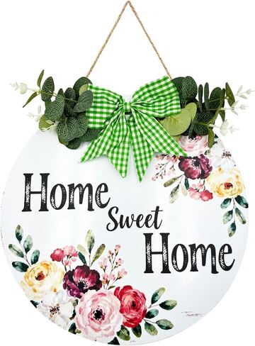 Home Sweet Home Wooden Welcome Sign for Front Door Decor Sign Hanging Home Porch Wall Decor Home Sweet Home Porch Wall Sign with Bow-Knot Wreath Gift for Entryway Porch Front Door(Brown) in Saudi Arabia