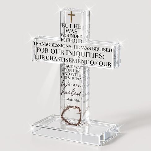 PVOPVO Christian Religious Easter Decorations Easter Cross Desk Decor Bible Verse Isaiah 53:5 Gifts for Women Men Friend for Home Office Prayer Room Shelf Desk Table Spring Seasonl Decor in Kuwait