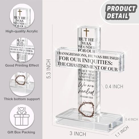 PVOPVO Christian Religious Easter Decorations Easter Cross Desk Decor Bible Verse Isaiah 53:5 Gifts for Women Men Friend for Home Office Prayer Room Shelf Desk Table Spring Seasonl Decor in Kuwait