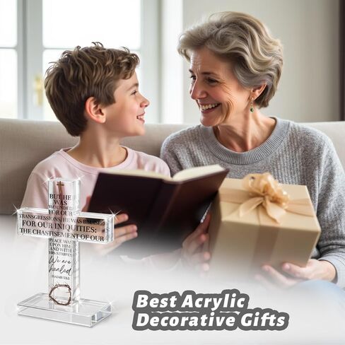 PVOPVO Christian Religious Easter Decorations Easter Cross Desk Decor Bible Verse Isaiah 53:5 Gifts for Women Men Friend for Home Office Prayer Room Shelf Desk Table Spring Seasonl Decor in Kuwait