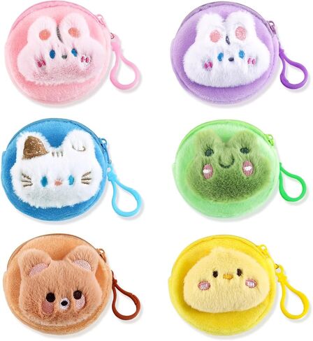 6 قطع محفظة نقود لطيفة للفتيات والنساء، محفظة صغيرة على شكل حيوانات كاواي، حقيبة من القطيفة على شكل حقيبة ظهر إكسسوارات هدايا in Kuwait