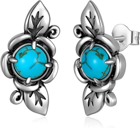 أقراط فيروزية أصلية من الفضة الإسترليني عيار 925 أقراط على شكل زهرة بوهو مجوهرات من الأحجار الكريمة الطبيعية مجوهرات فيروزية حقيقية للنساء in Kuwait