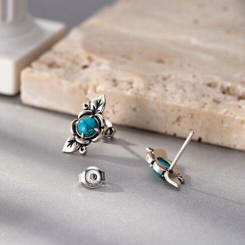 أقراط فيروزية أصلية من الفضة الإسترليني عيار 925 أقراط على شكل زهرة بوهو مجوهرات من الأحجار الكريمة الطبيعية مجوهرات فيروزية حقيقية للنساء in Kuwait