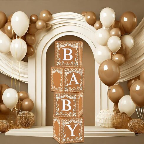 Vesici 4 Pcs Cielito Lindo Baby Shower Party Decorations Mexican Papel Picado Baby Boxes with Letters Mexican Cielito Lindo Fiesta Blocks Boxes Decor for Gender Reveal Birthday Photo Props (Brown) in Saudi Arabia