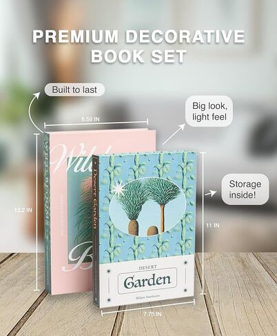 Decorative Storage Books Set of 2 – Botanical Book Box Set with Hidden Storage & Magnetic Lid – Elegant Coffee Table Decor, Modern Botanical Bookshelf Styling in Saudi Arabia