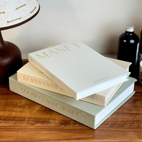 كتب زخرفية لديكور المنزل - كتب طاولة القهوة - مجموعة من 3 كتب كتان مزيفة / زائفة للديكور - صناديق تزيين، صندوق تخزين، تخزين الصور (بيج-أبيض) in Kuwait