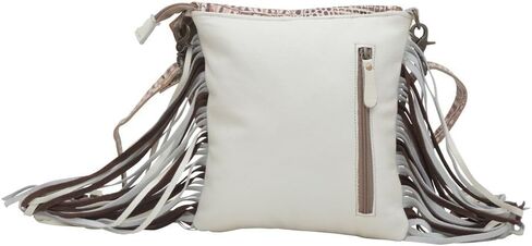 Myra Bag Western Leather Crossbody Bag for Women - Hairon Upcycled Canvas Flap Boho Bag with Tassel Smokey in Saudi Arabia
