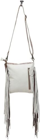 Myra Bag Western Leather Crossbody Bag for Women - Hairon Upcycled Canvas Flap Boho Bag with Tassel Smokey in Saudi Arabia