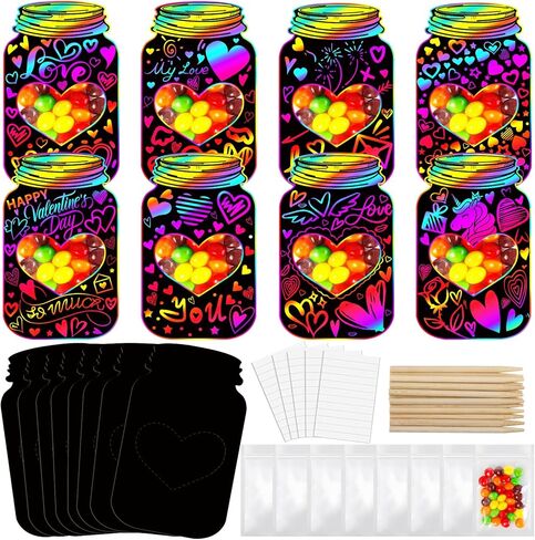 Natonhi Valentines Day Cards for Kids, 50 Pack Bulk Mason Jar Valentines Day Candy Gift Exchange Cards for Boys Girls Classroom School Party Favors(Candy Not Included) in Kuwait