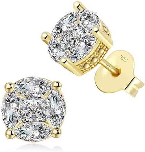 14K Gold Over 925 Silver Earrings, Princess Cut Cat's Eye Moissanite Stud Earrings, A Classy Choice for Anniversaries or Elegant Gatherings in Saudi Arabia