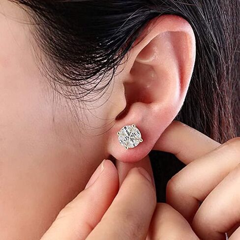 14K Gold Over 925 Silver Earrings, Princess Cut Cat's Eye Moissanite Stud Earrings, A Classy Choice for Anniversaries or Elegant Gatherings in Saudi Arabia