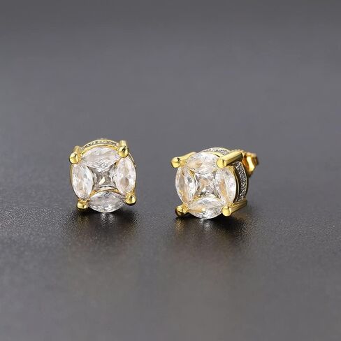 14K Gold Over 925 Silver Earrings, Princess Cut Cat's Eye Moissanite Stud Earrings, A Classy Choice for Anniversaries or Elegant Gatherings in Saudi Arabia
