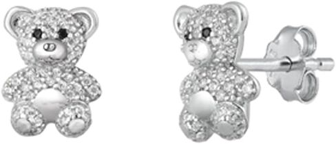 Small Teddy Bear Stud Earrings Cubic Zirconia in Sterling Silver in Saudi Arabia