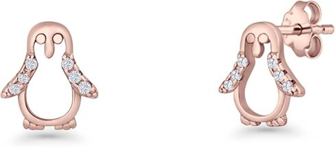 Blue Apple Co Minimal 9mm Penguin Stud Earring Cubic Zirconia Vintage Style Butterfly Push Back Earrings For Her 925 Sterling Silver Birthday Gift For Women in Saudi Arabia