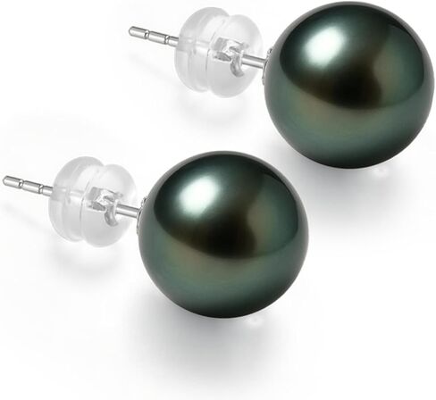 أقراط من الذهب الخالص عيار 18 قيراط ولؤلؤ تاهيتي أسود أصلي للنساء، AAAAA 8-11 مم لآلئ مياه البحر - هدية عيد الميلاد للزوجة والأم والابنة والأخت والجدة، مجوهرات نسائية لذكرى الزفاف وعيد الميلاد in Kuwait