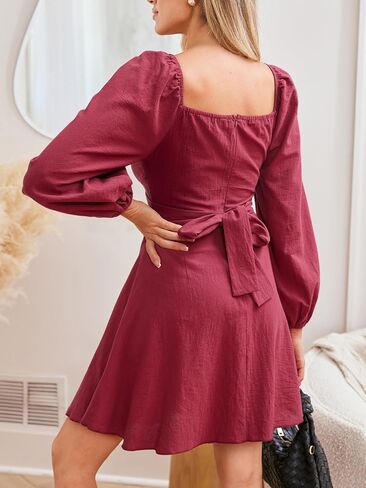 CUPSHE Women's Fall Dresses 2025 Long Sleeve Casual Outfits A Line Ruched Cotton Cocktail Sweetheart Flowy Mini Party Dress in Saudi Arabia