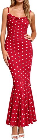 PRETTYGARDEN Womens Summer Dresses 2026 Polka Dot Spaghetti Strap Cowl Neck Bodycon Wedding Cocktail Mermaid Maxi Dress in Saudi Arabia