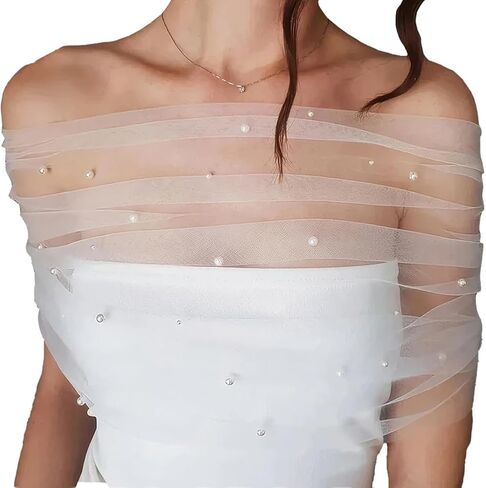 MAYJOYDIY White Tulle Shawls One-Shoulder Tulle Shawl Detachable Bridal Capelets in Saudi Arabia