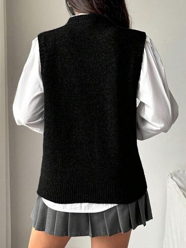 Women Trendy Crew Neck Ribbed Knit Vest Tank Cute Casual Loose Fit Sleeveless Pullover Sweater Top Fall Winter in Saudi Arabia