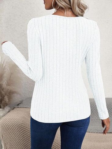 SISKIN Ribbed Long Sleeve Tops for Women Fall Sweaters Light Weight Fitted Crew Neck Side Button Tunic Pullover Sweater in Saudi Arabia