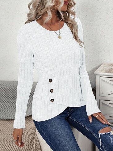 SISKIN Ribbed Long Sleeve Tops for Women Fall Sweaters Light Weight Fitted Crew Neck Side Button Tunic Pullover Sweater in Saudi Arabia