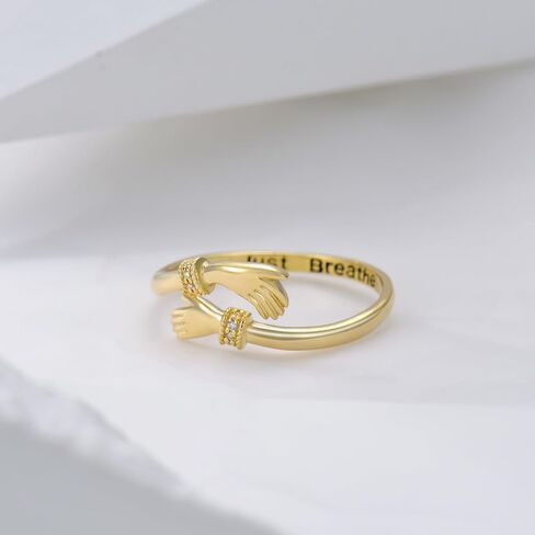 KECHO Hug Ring for Women Her Mom Girlfriend Wife Fiancée 10K Gold Adjustable Hug Hand Rings Fine Yellow Gold Rings Jewelry for Mothers Day Birthday Anniversary Valentine's Gifts Gifts in Saudi Arabia