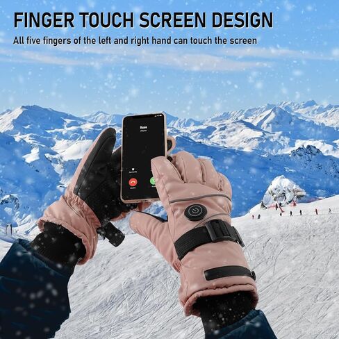 Heated Gloves for Skiing, 7.4V 5000mAh*2 Rechargeable Heated Glove, 3 Level Water Proof Touchscreen, Winter Upgrade Strips Heating for Hunting Cycling Fishing in Saudi Arabia