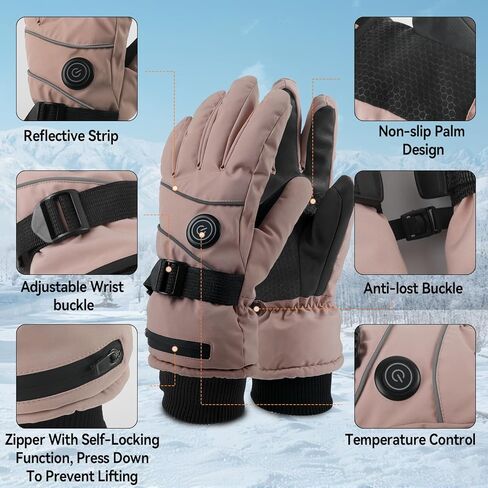 Heated Gloves for Skiing, 7.4V 5000mAh*2 Rechargeable Heated Glove, 3 Level Water Proof Touchscreen, Winter Upgrade Strips Heating for Hunting Cycling Fishing in Saudi Arabia