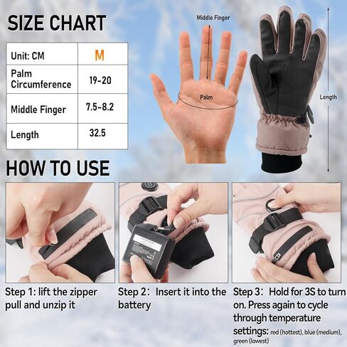 Heated Gloves for Skiing, 7.4V 5000mAh*2 Rechargeable Heated Glove, 3 Level Water Proof Touchscreen, Winter Upgrade Strips Heating for Hunting Cycling Fishing in Saudi Arabia