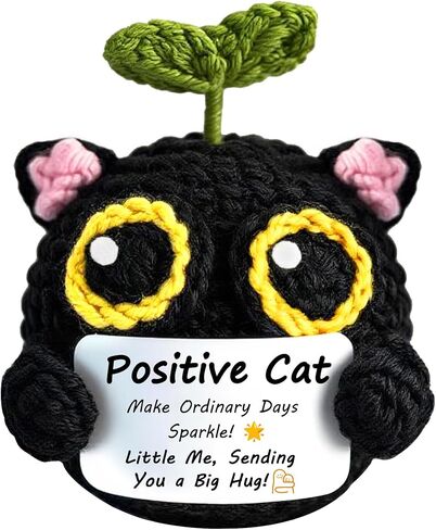 Positive Crochet cat mini Animal Emotional Uplifting Support Gift, Inspiring Crochet Handmade Kitten, for Friends, Women, Men, Mothers on Graduation, Birthday, Christmas(Positive Cat) in Kuwait