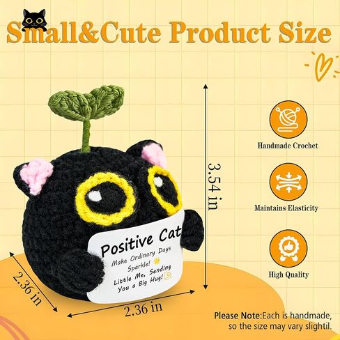 Positive Crochet cat mini Animal Emotional Uplifting Support Gift, Inspiring Crochet Handmade Kitten, for Friends, Women, Men, Mothers on Graduation, Birthday, Christmas(Positive Cat) in Saudi Arabia