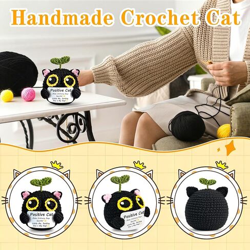 Positive Crochet cat mini Animal Emotional Uplifting Support Gift, Inspiring Crochet Handmade Kitten, for Friends, Women, Men, Mothers on Graduation, Birthday, Christmas(Positive Cat) in Saudi Arabia