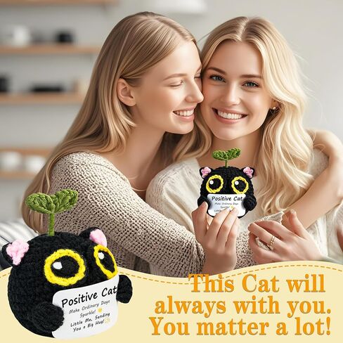 Positive Crochet cat mini Animal Emotional Uplifting Support Gift, Inspiring Crochet Handmade Kitten, for Friends, Women, Men, Mothers on Graduation, Birthday, Christmas(Positive Cat) in Saudi Arabia