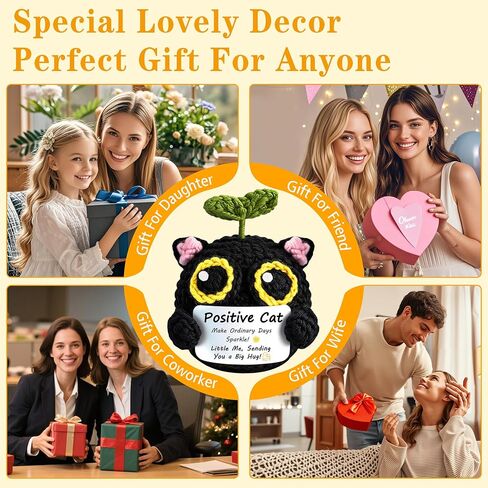 Positive Crochet cat mini Animal Emotional Uplifting Support Gift, Inspiring Crochet Handmade Kitten, for Friends, Women, Men, Mothers on Graduation, Birthday, Christmas(Positive Cat) in Saudi Arabia