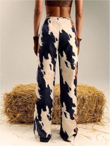 Women's Colorful Graphic Denim Pants High Waisted Wide Leg Trousers Streetwear Pants in Kuwait