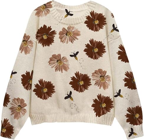 Floerns Women's Plus Size Vintage Floral Fall Sweaters Crewneck Knit Long Sleeve Pullover Tops in Saudi Arabia