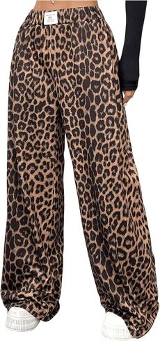 SHENHE Women's Leopard Wide Leg Pants Y2k Elastic Waist Loose Lounge Casual Pants Trousers in Saudi Arabia
