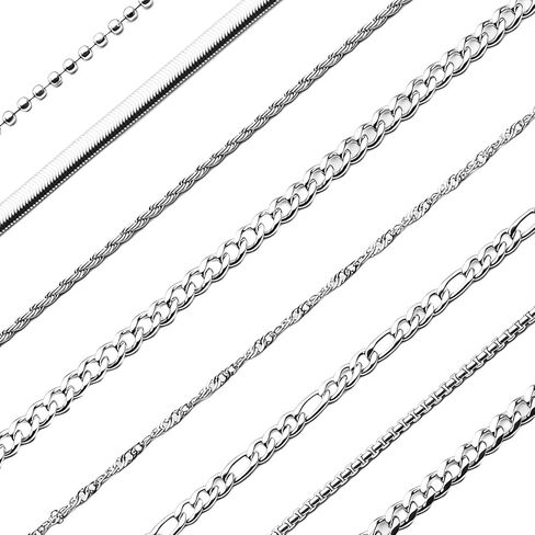 8 Pcs Chains for Men Stainless Steel Chain Necklace bulk Mens Necklace Jewelry Set Figaro Chain Cuban Link Chain Rope Chain Snake Chain in Saudi Arabia