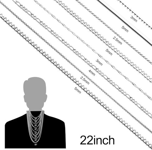 8 Pcs Chains for Men Stainless Steel Chain Necklace bulk Mens Necklace Jewelry Set Figaro Chain Cuban Link Chain Rope Chain Snake Chain in Saudi Arabia