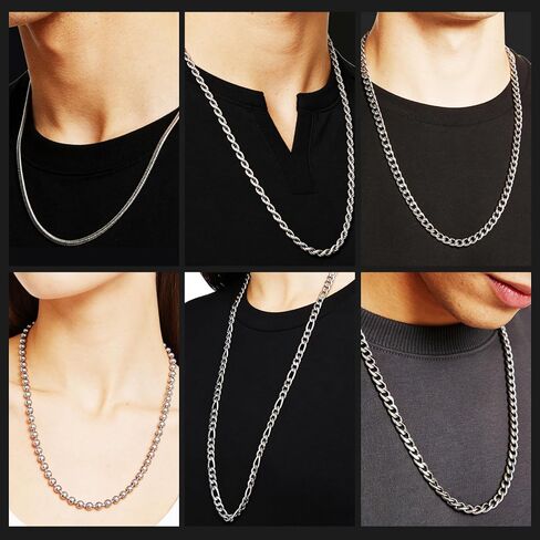 8 Pcs Chains for Men Stainless Steel Chain Necklace bulk Mens Necklace Jewelry Set Figaro Chain Cuban Link Chain Rope Chain Snake Chain in Saudi Arabia