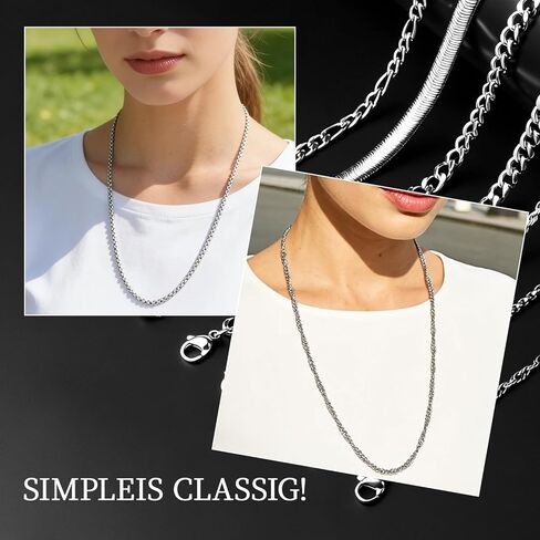 8 Pcs Chains for Men Stainless Steel Chain Necklace bulk Mens Necklace Jewelry Set Figaro Chain Cuban Link Chain Rope Chain Snake Chain in Saudi Arabia