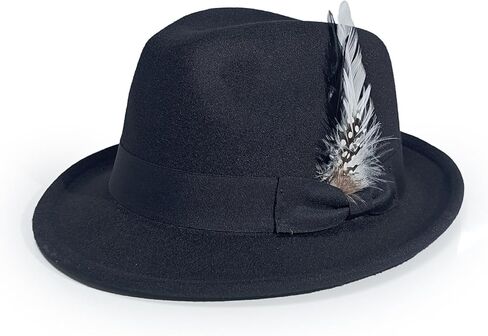Fedora Hat for Men, Classic Short Brim Adjustable Panama Hat with Feather Winter Felt Jazz Cap in Kuwait
