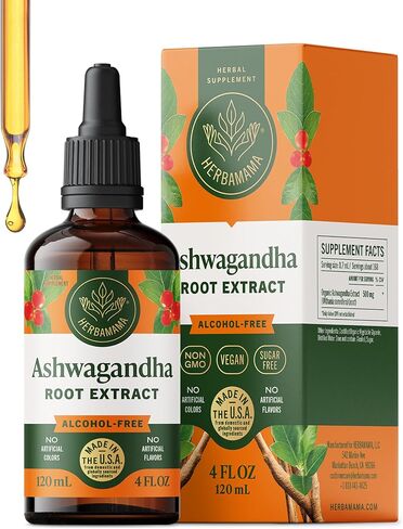 HERBAMAMA Ashwagandha Liquid Drops - Vegan Ashwagandha Root Extract for Calm & Mood Support - Non-GMO, Alcohol & Sugar-Free Calming Supplement for Adults, 28-Day Supply in Saudi Arabia