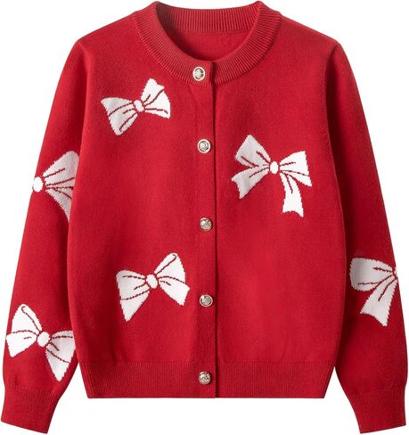 Danny D Girl's Bow Crew Neck Cardigan Cardigan Swents Kids Long Sleeve Sweater in Kuwait