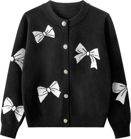 Danny D Girl's Bow Crew Neck Cardigan Cardigan Swents Kids Long Sleeve Sweater in Kuwait