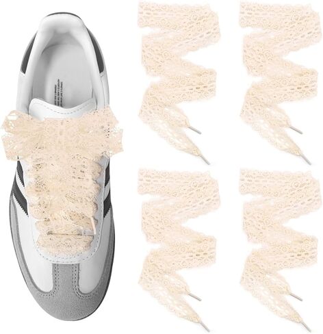 UamGlsob 2 Pairs Lace Shoelaces for Samba Fashion Shoes, 3CM Wide Flat Soft Fancy Shoe Laces for Women Girls Sport Walking in Kuwait