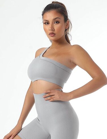 Women's One Shoulder Ribbed Crop Top Seamless Athletic Bra for Workouts and Casual Wear in Saudi Arabia