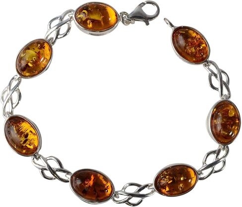 HolidayGiftShops Sterling Silver Honey Baltic Amber Bracelet Monique, Genuine Baltic Amber Bracelet for Women, Amber Jewelry for Women, Amber Bracelets for Adults, Sterling Silver Collection in Saudi Arabia